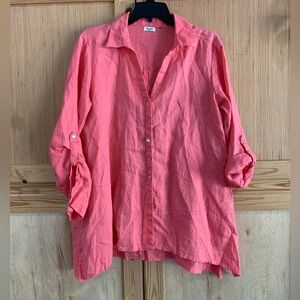 Symple NYC Coral 3/4 Sleeve Oversized Button-Up Linen Shirt Sz M